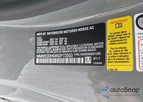 2022 Mini Hardtop Cooper S z USA, uszkodzony, nr VIN WMW53DH04N2P72003